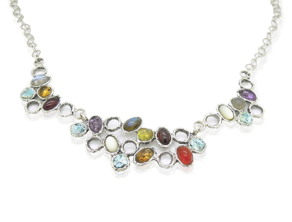 Necklace - Large & Unique Gemstone Necklace With Roman Glass Set In Silver