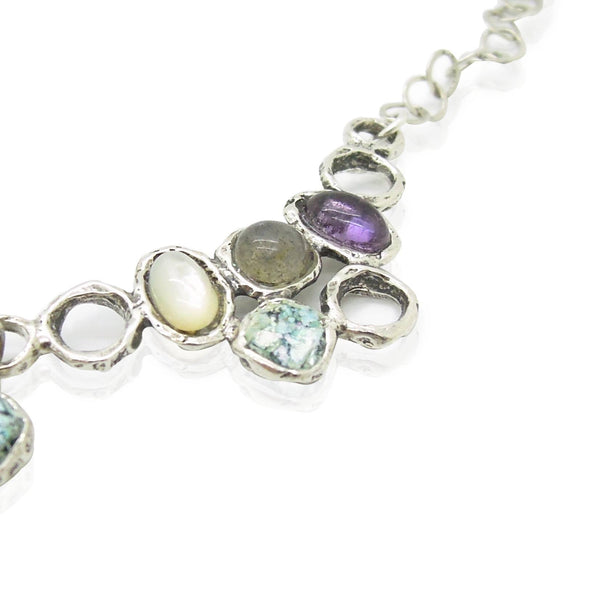 Necklace - Large & Unique Gemstone Necklace With Roman Glass Set In Silver