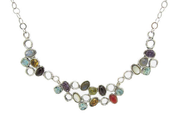 Necklace - Large & Unique Gemstone Necklace With Roman Glass Set In Silver
