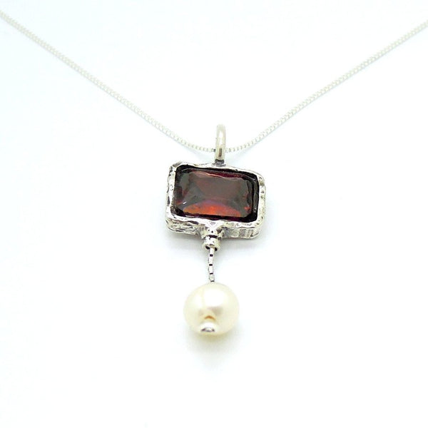 Necklace - Pink Zircon Silver Sterling Black Pearl Necklace