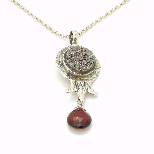 Necklace - Pomegranate Pendant Necklace With Druzy And Garnet