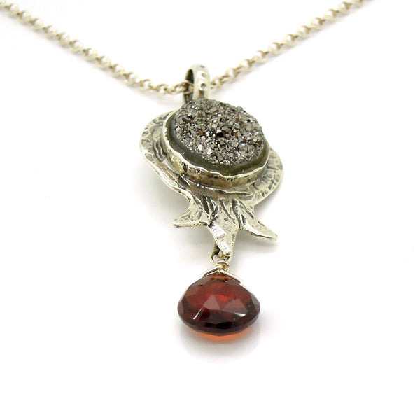Necklace - Pomegranate Pendant Necklace With Druzy And Garnet