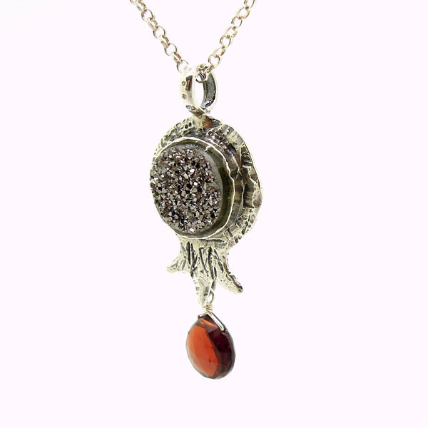 Necklace - Pomegranate Pendant Necklace With Druzy And Garnet