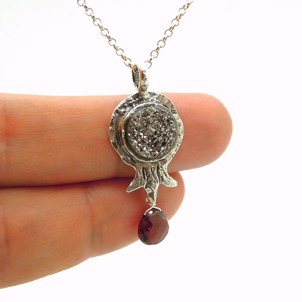 Necklace - Pomegranate Pendant Necklace With Druzy And Garnet