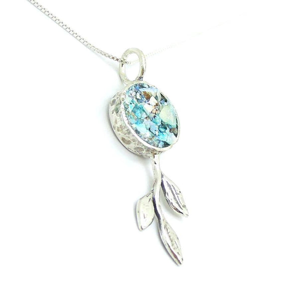 Necklace - Roman Glass And Silver Pendant - Tree Branch Design
