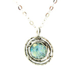 Necklace - Silver Necklace With Ancient Roman Glass, Round & Hammered