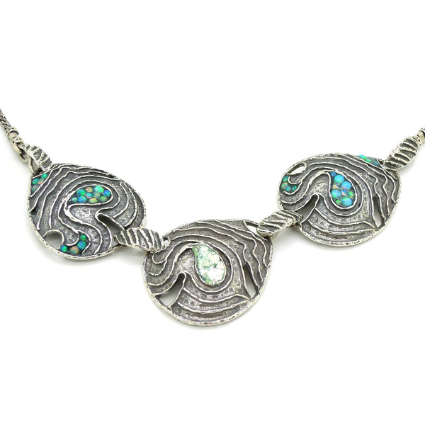 Necklace - Silver Necklace With Mosaic Opal Landscape Design