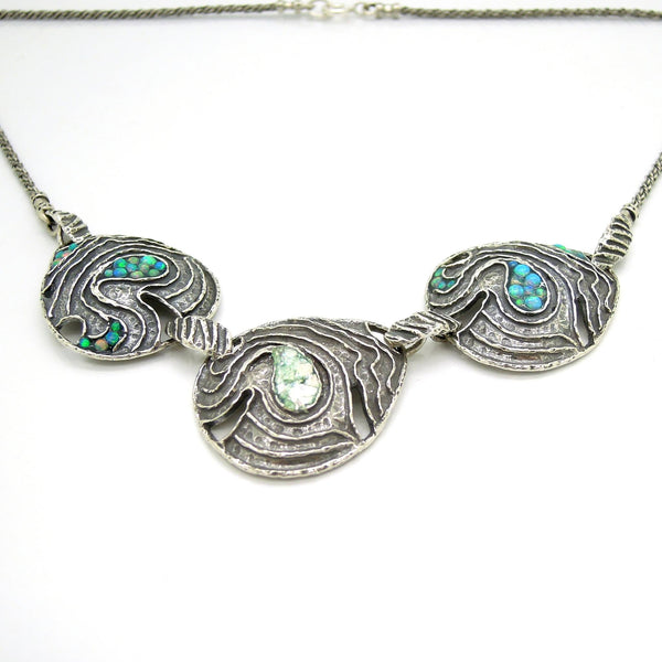 Necklace - Silver Necklace With Mosaic Opal Landscape Design