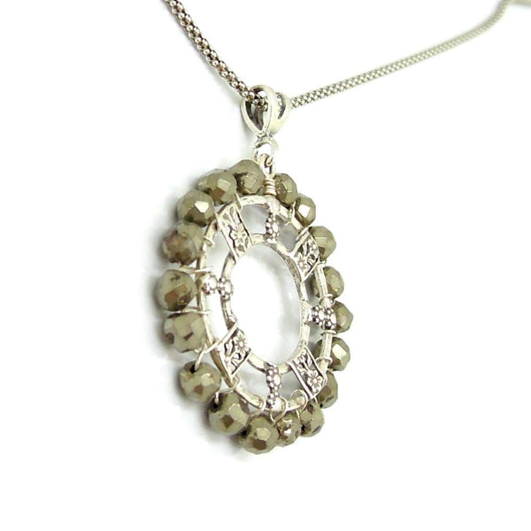 Necklace - Silver Necklace With Pyrite And Flower Designs