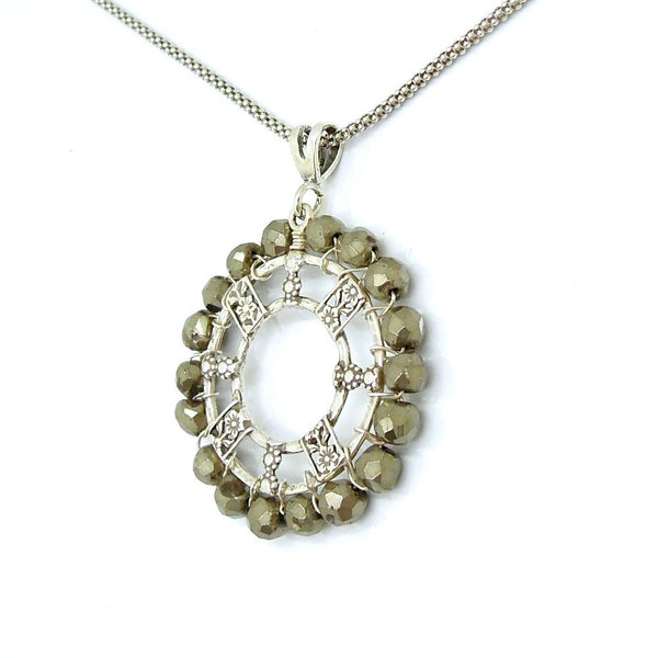 Necklace - Silver Necklace With Pyrite And Flower Designs