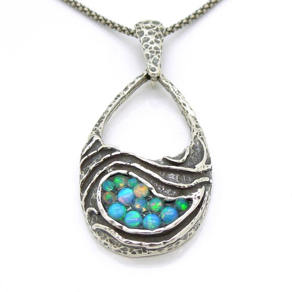 Necklace - Silver Pendant With Mosaic Opal Landscape Design
