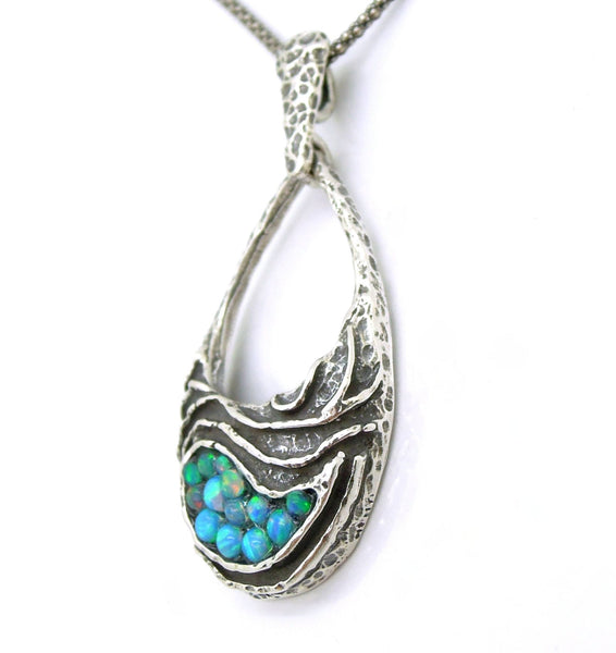 Necklace - Silver Pendant With Mosaic Opal Landscape Design