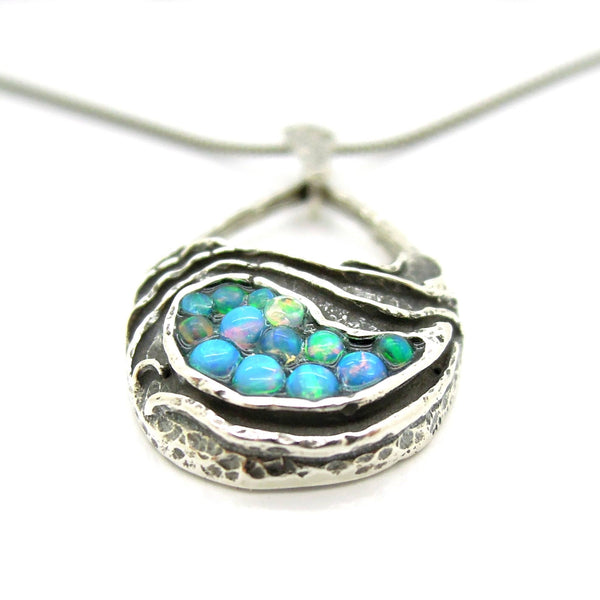 Necklace - Silver Pendant With Mosaic Opal Landscape Design