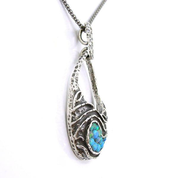 Necklace - Silver Pendant With Mosaic Opal Landscape Design