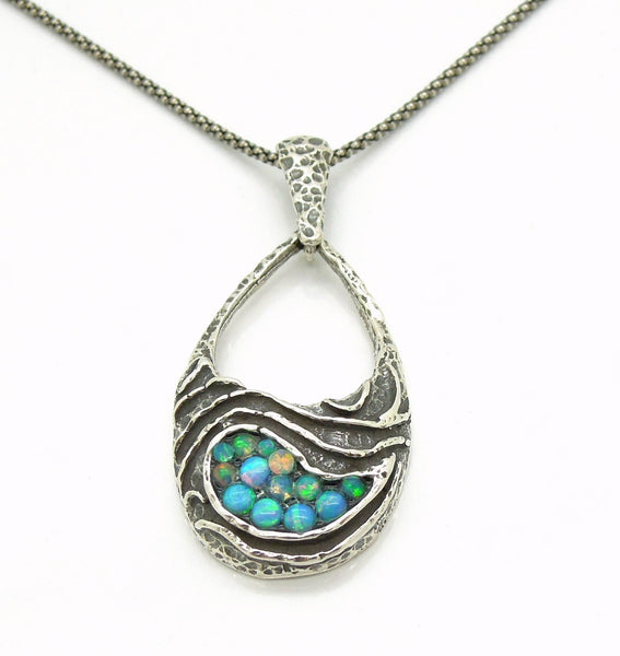 Necklace - Silver Pendant With Mosaic Opal Landscape Design