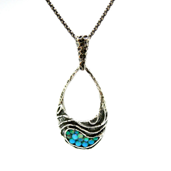 Necklace - Silver Pendant With Mosaic Opal Landscape Design