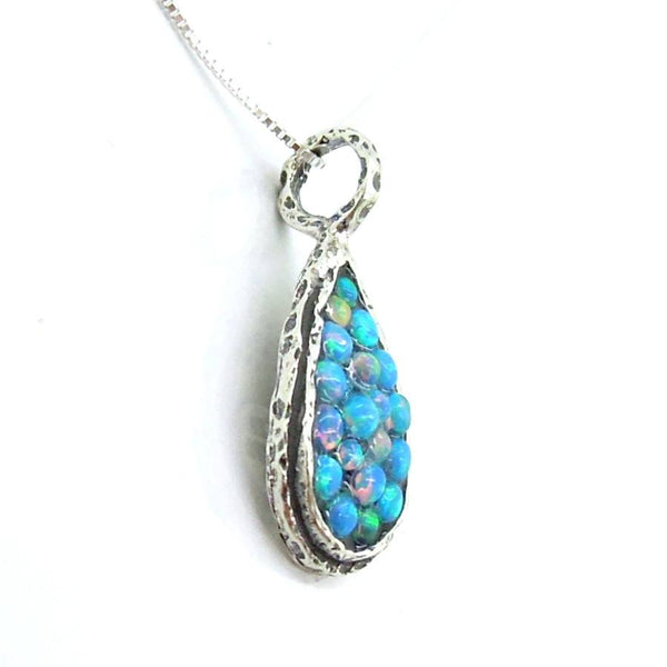 Necklace - Sterling Silver Drop Shaped Pendant With Mosaic Opal Stones