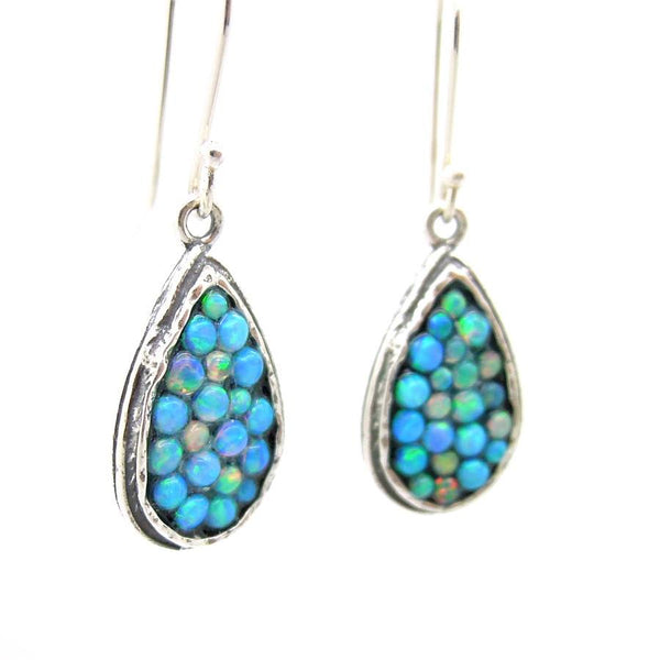 Necklace - Sterling Silver Drop Shaped Pendant With Mosaic Opal Stones