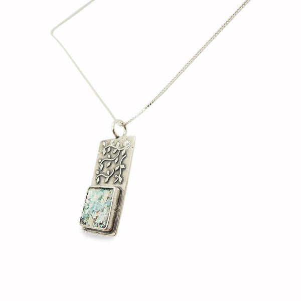 Necklace - Tree Branch Pendant With Ancient Roman Glass Set In Silver