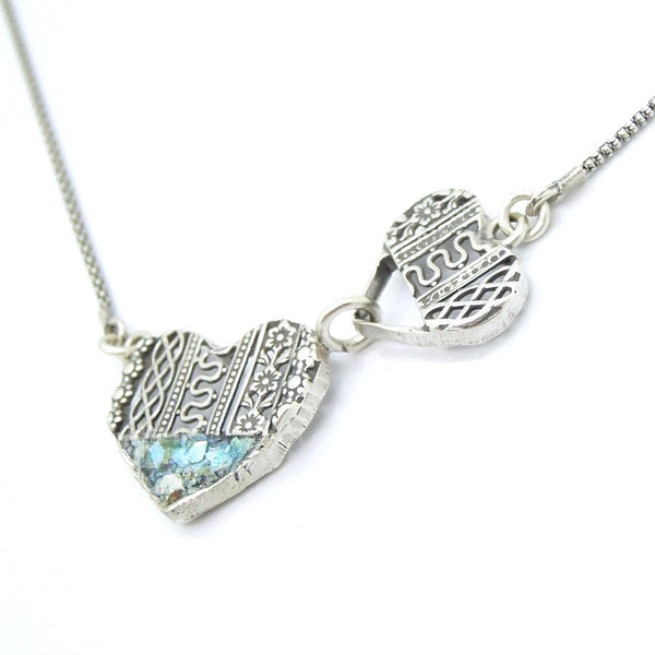 Pendant  - 2 Hearts Silver And Glass Pendant