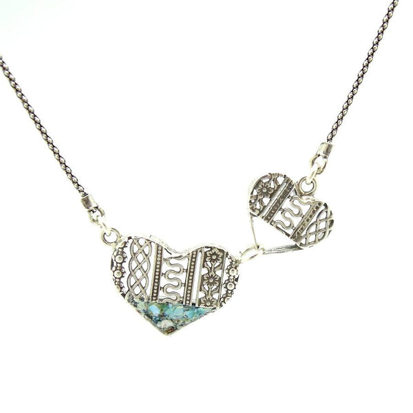 Pendant  - 2 Hearts Silver And Glass Pendant