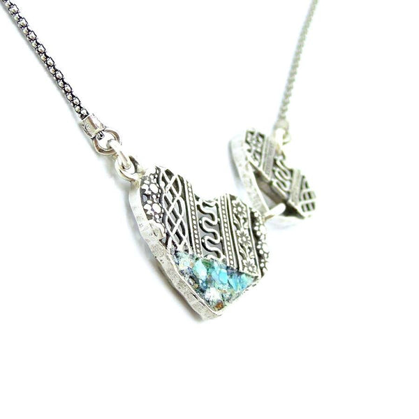 Pendant  - 2 Hearts Silver And Glass Pendant