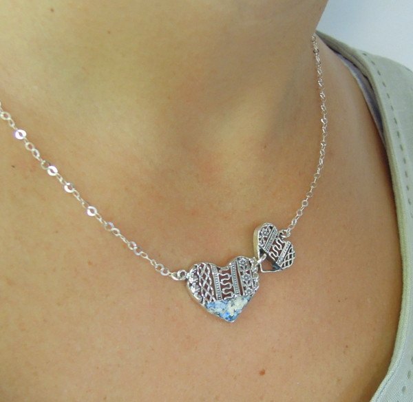 Pendant  - 2 Hearts Silver And Glass Pendant