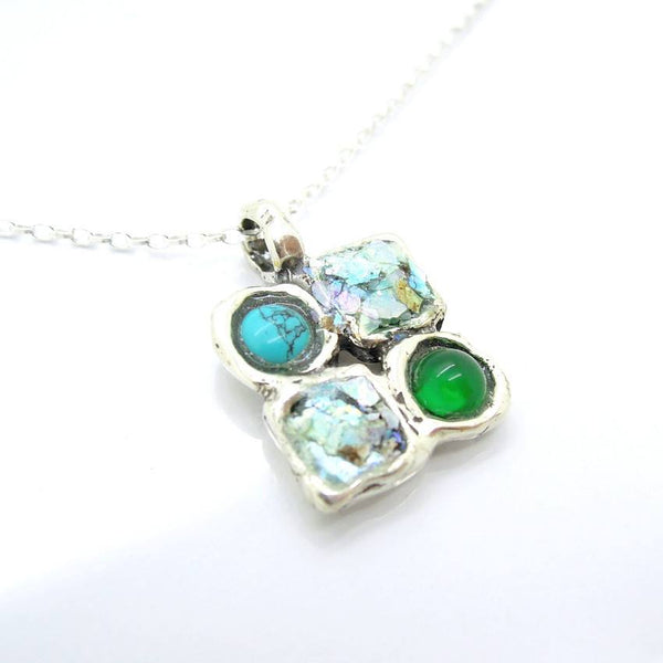 Pendant  - Agate & Green Turquoise Roman Glass Necklace