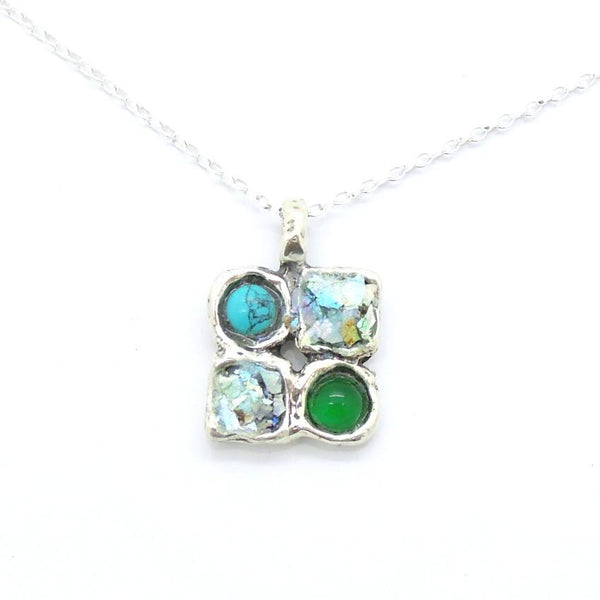 Pendant  - Agate & Green Turquoise Roman Glass Necklace