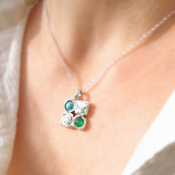 Pendant  - Agate & Green Turquoise Roman Glass Necklace