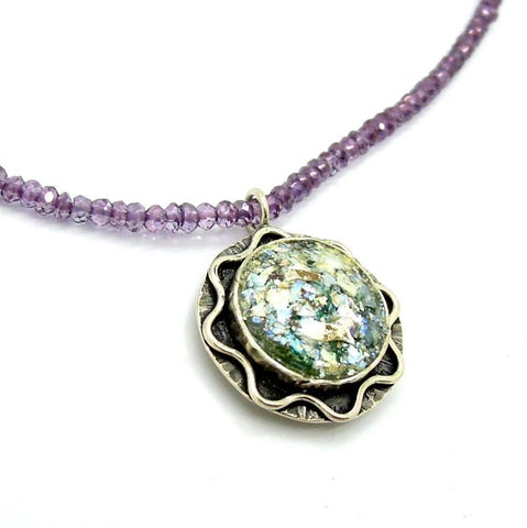 Pendant  - Amethyst Beaded Glass Necklace