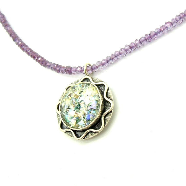 Pendant  - Amethyst Beaded Glass Necklace