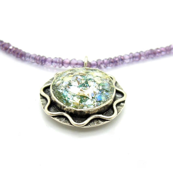 Pendant  - Amethyst Beaded Glass Necklace
