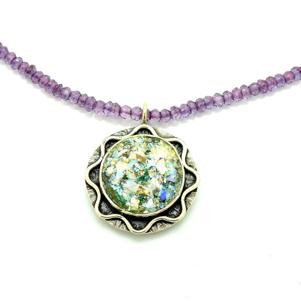 Pendant  - Amethyst Beaded Glass Necklace