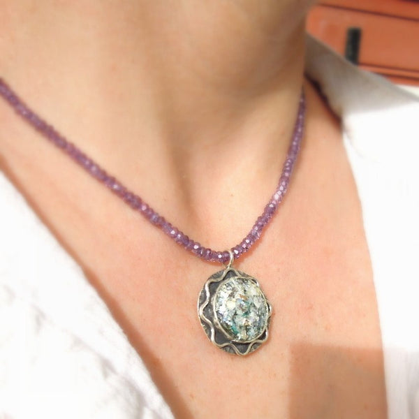 Pendant  - Amethyst Beaded Glass Necklace
