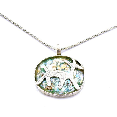 Pendant - Animal Figure In A Sterling Silver And Roman Glass Pendant