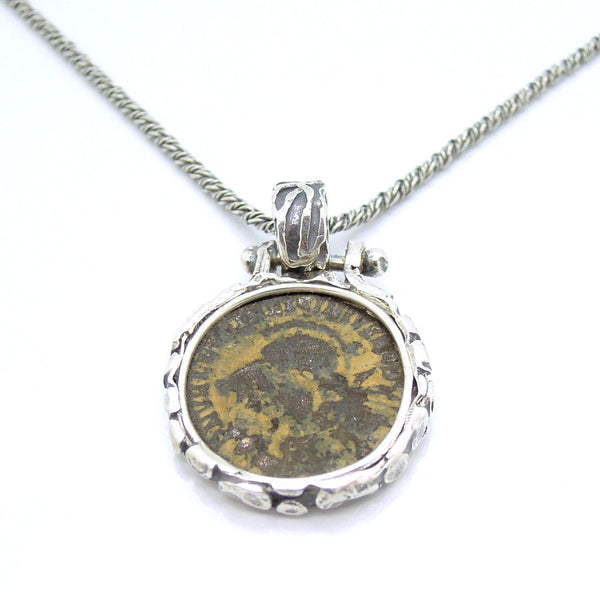 Pendant - Authentic Ancient Late Roman Coin Pendant Set In Designed Silver