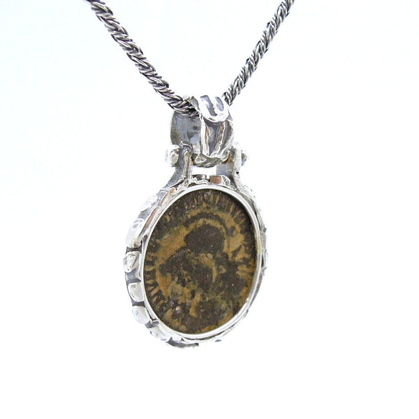 Pendant - Authentic Ancient Late Roman Coin Pendant Set In Designed Silver