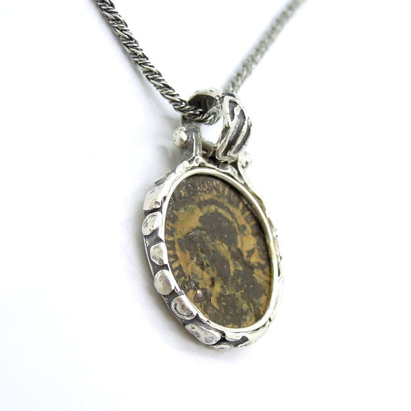 Pendant - Authentic Ancient Late Roman Coin Pendant Set In Designed Silver