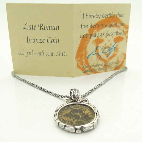 Pendant - Authentic Ancient Late Roman Coin Pendant Set In Designed Silver