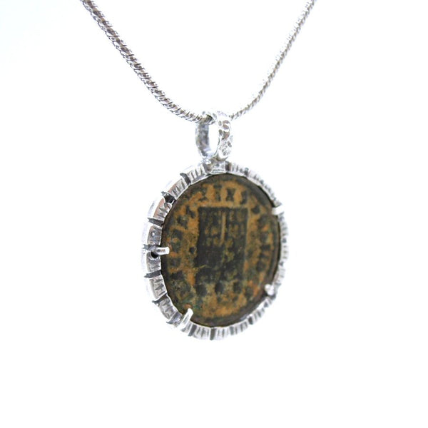 Pendant - Authentic Ancient Late Roman Coin Set In 925 Sterling Silver Round Pendant