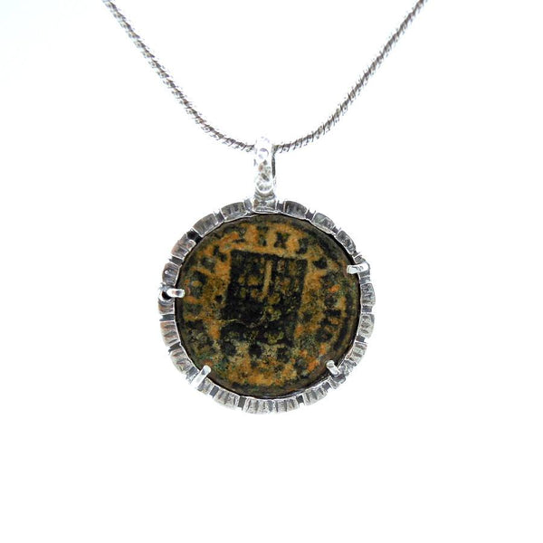 Pendant - Authentic Ancient Late Roman Coin Set In 925 Sterling Silver Round Pendant