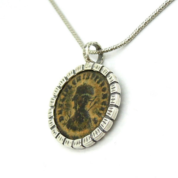 Pendant - Authentic Ancient Late Roman Coin Set In 925 Sterling Silver Round Pendant
