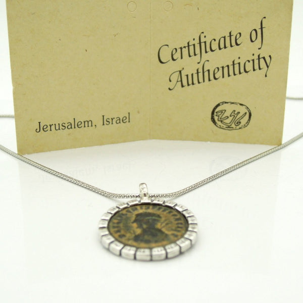 Pendant - Authentic Ancient Late Roman Coin Set In 925 Sterling Silver Round Pendant