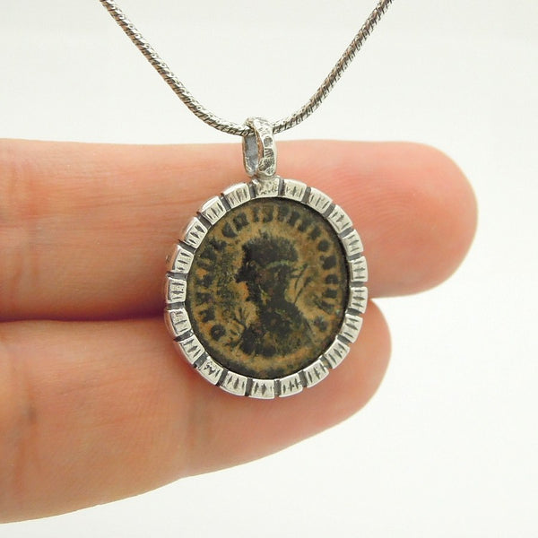 Pendant - Authentic Ancient Late Roman Coin Set In 925 Sterling Silver Round Pendant