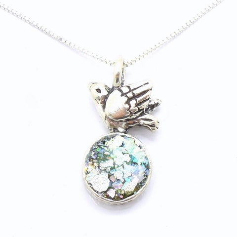 Pendant  - Bird Necklace With Roman Glass