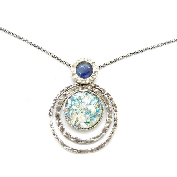 Pendant  - Blue Kyanite Silver Necklace And Roman Glass Pendant