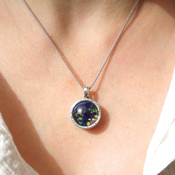 Pendant  - Blue Murano Necklace Round Pendant