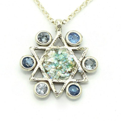 Pendant  - Blue Topaz Star Of David Glass Necklace