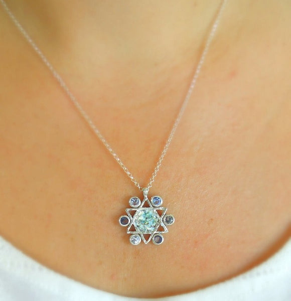 Pendant  - Blue Topaz Star Of David Glass Necklace